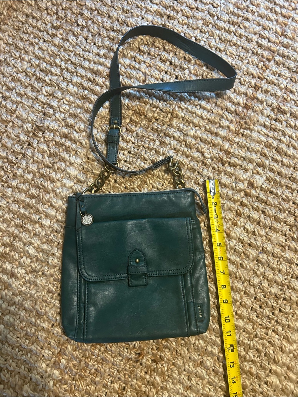 Relic Hunter Green Faux Leather Crossbody Bag with Chain Accent